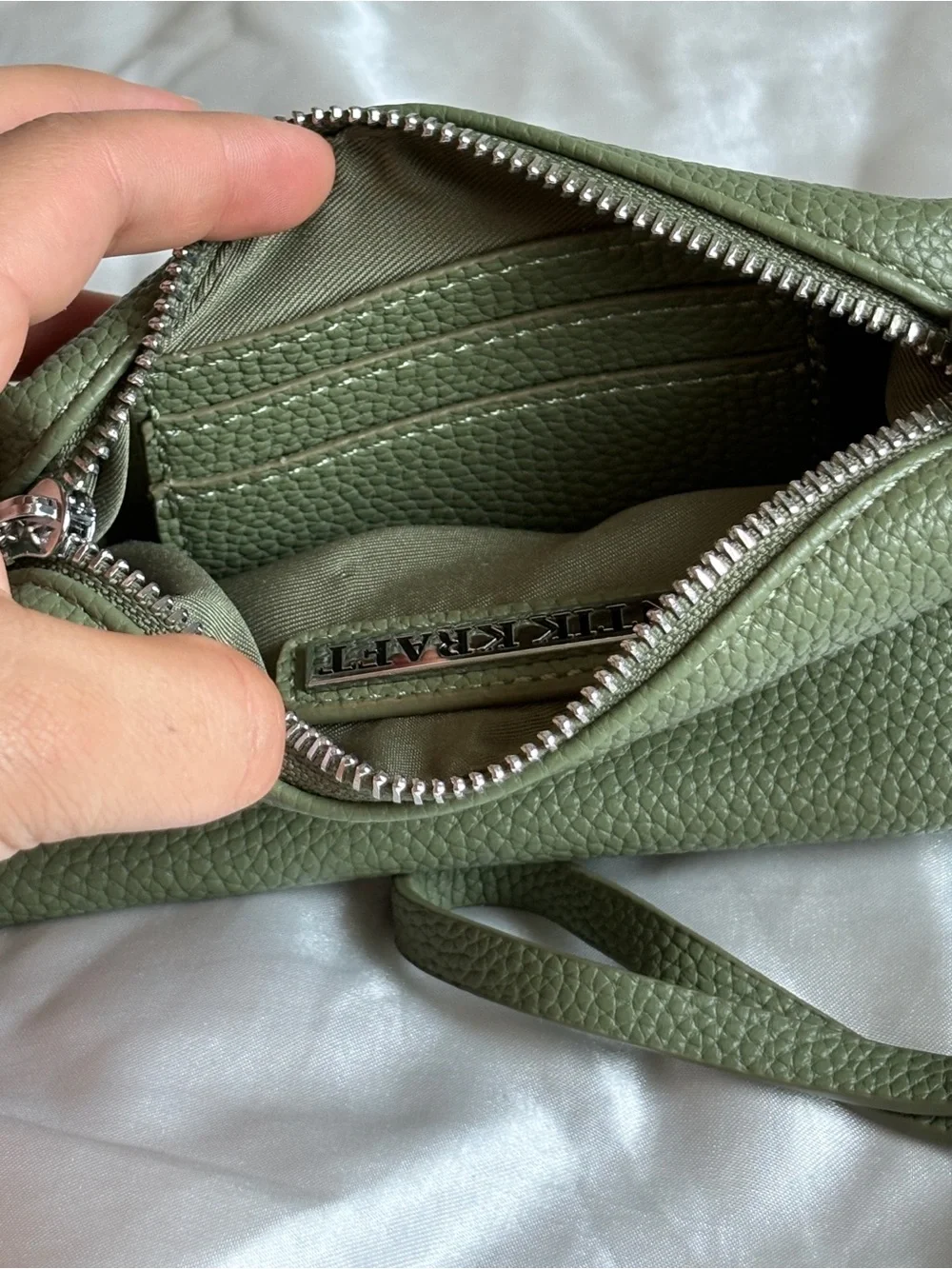 Antik Kraft Olive Green Vegan Pebbled Leather Wristlet Clutch